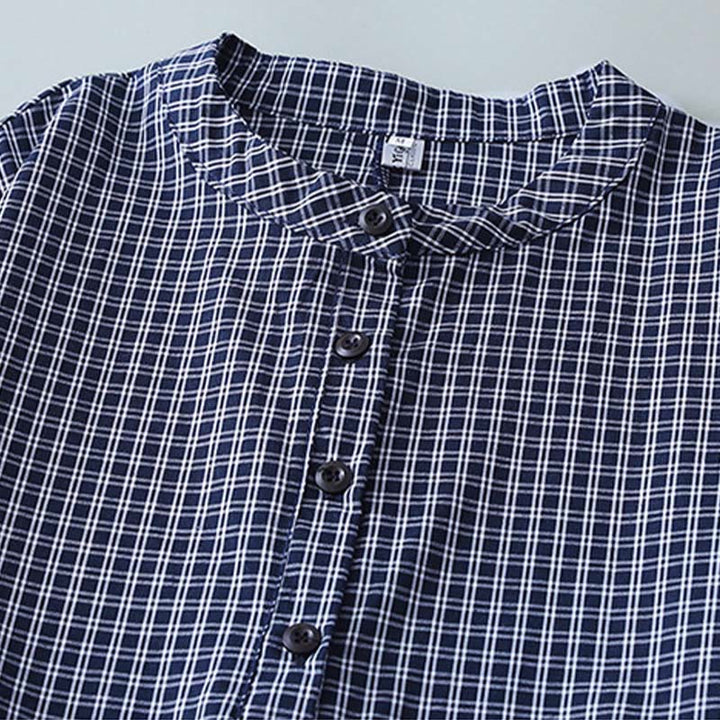 Abito midi casual in cotone a maniche lunghe con bottoni a quadri Buddha Stones - image 14