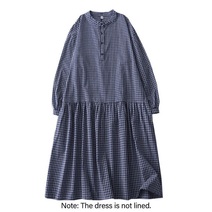 Abito midi casual in cotone a maniche lunghe con bottoni a quadri Buddha Stones - image 13