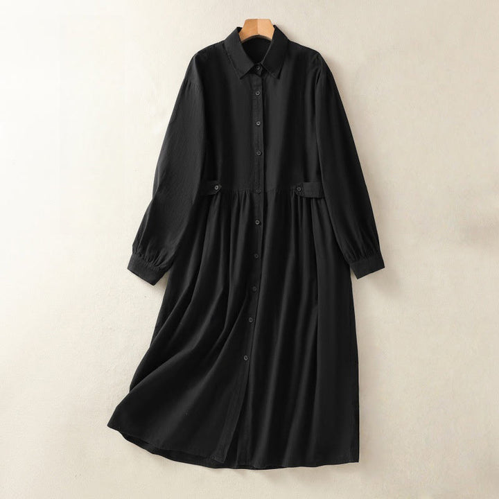 Abito midi in cotone a maniche lunghe con tasche, motivo a quadri casual con pieghe e bottoni, motivo Buddha Stones - Nero - US8-10, UK/AU12-14, EU40-42 (2XL) - image 17