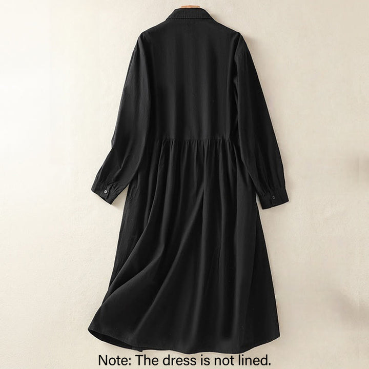 Abito midi in cotone a maniche lunghe con tasche, motivo a quadri casual con pieghe e bottoni, motivo Buddha Stones - image 18