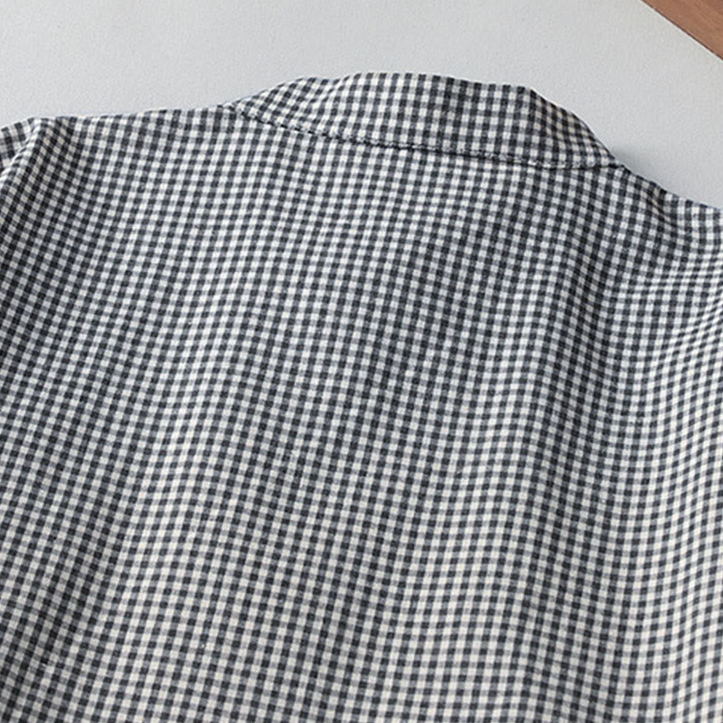 Abito midi in lino e cotone con maniche lunghe a lanterna e tasche, motivo scozzese casual Buddha Stones - image 10