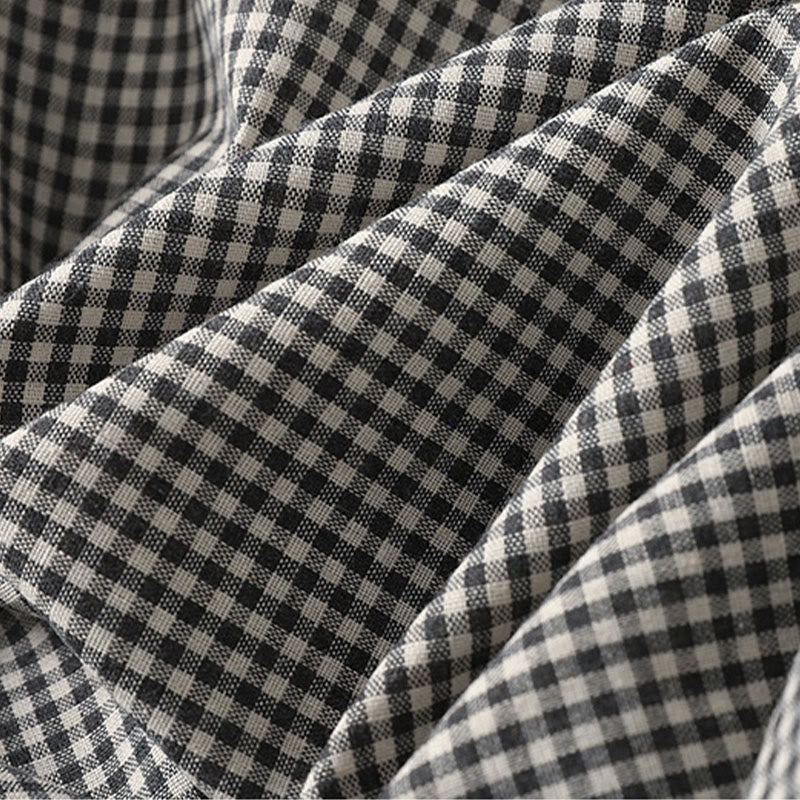 Abito midi in lino e cotone con maniche lunghe a lanterna e tasche, motivo scozzese casual Buddha Stones - image 15