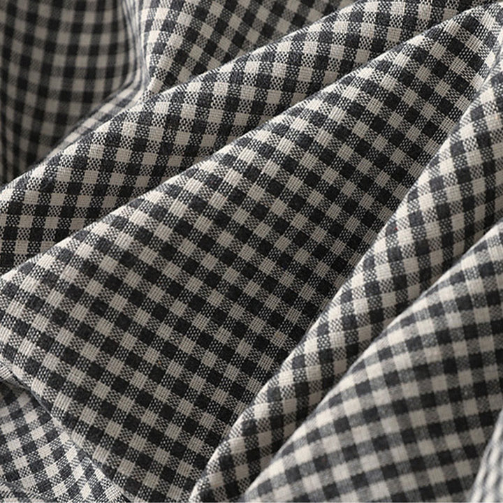 Abito midi in lino e cotone con maniche lunghe a lanterna e tasche, motivo scozzese casual Buddha Stones - image 15