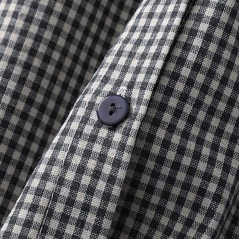 Abito midi in lino e cotone con maniche lunghe a lanterna e tasche, motivo scozzese casual Buddha Stones - image 12