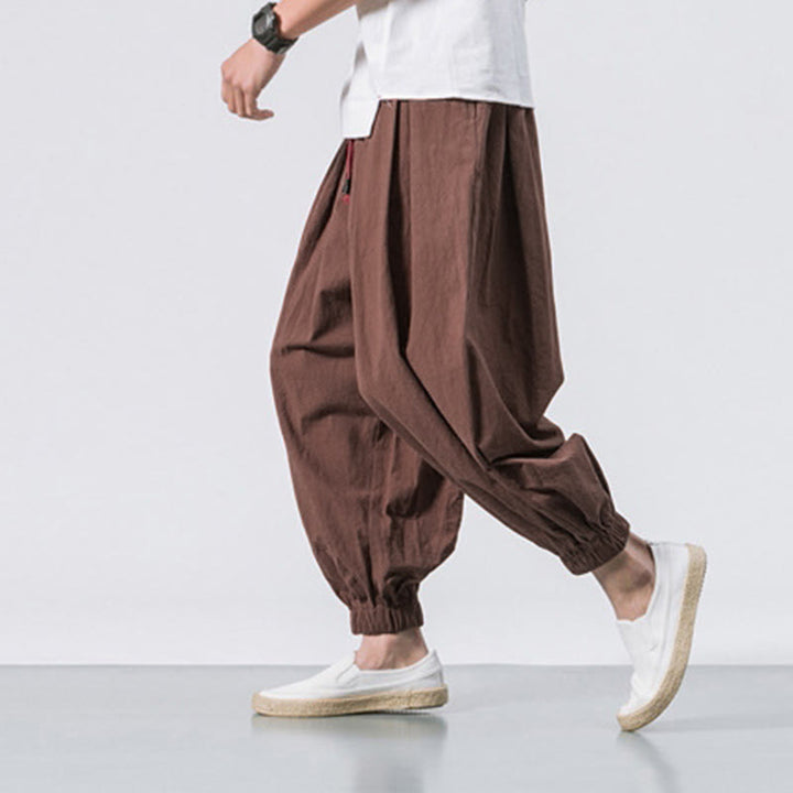 Pantaloni sportivi casual da uomo Buddha Stones in cotone tinta unita con coulisse e tasche - image 36