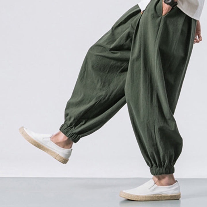 Pantaloni sportivi casual da uomo Buddha Stones in cotone tinta unita con coulisse e tasche - image 19