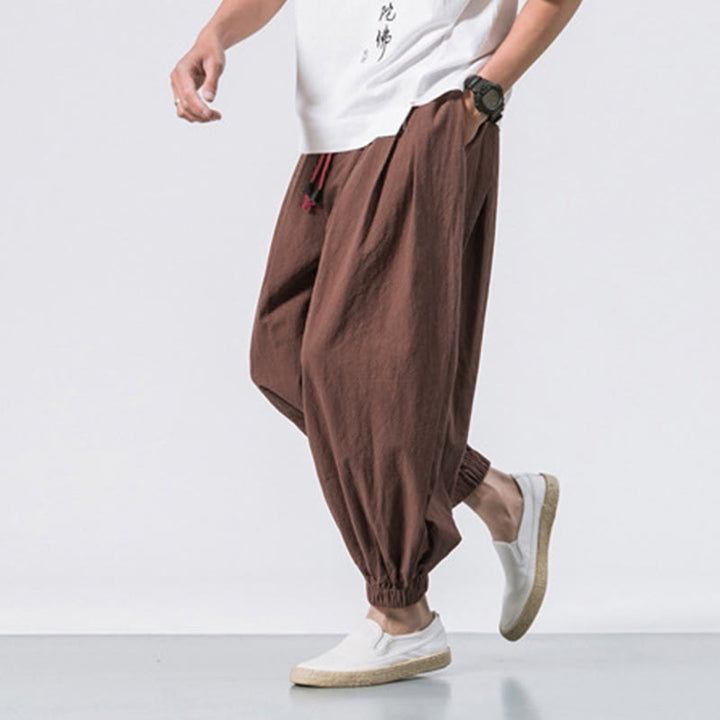 Pantaloni sportivi casual da uomo Buddha Stones in cotone tinta unita con coulisse e tasche - image 35
