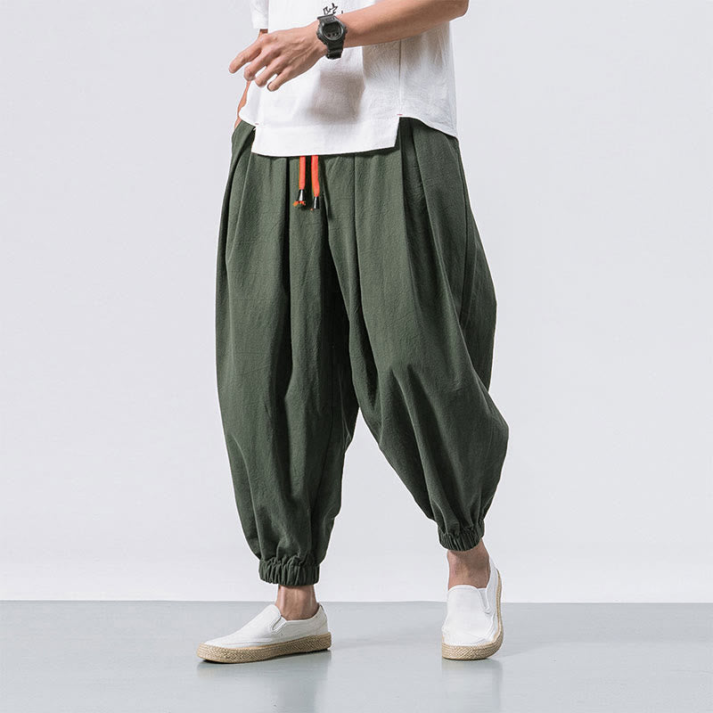 Pantaloni sportivi casual da uomo Buddha Stones in cotone tinta unita con coulisse e tasche - Oliva - US/UK/AU46, EU56 (5XL) - image 15