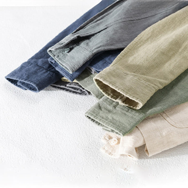 Camicia a maniche lunghe in lino e cotone con tasche, modello Buddha Stones Commute, da uomo, con bottoni semplici - image 24