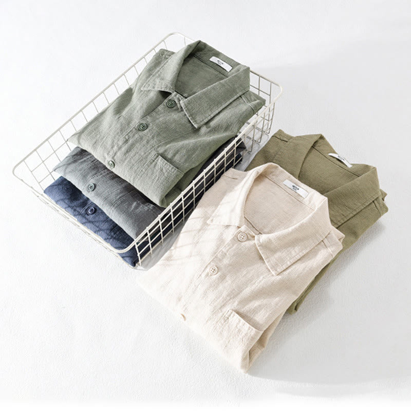 Camicia a maniche lunghe in lino e cotone con tasche, modello Buddha Stones Commute, da uomo, con bottoni semplici - image 21