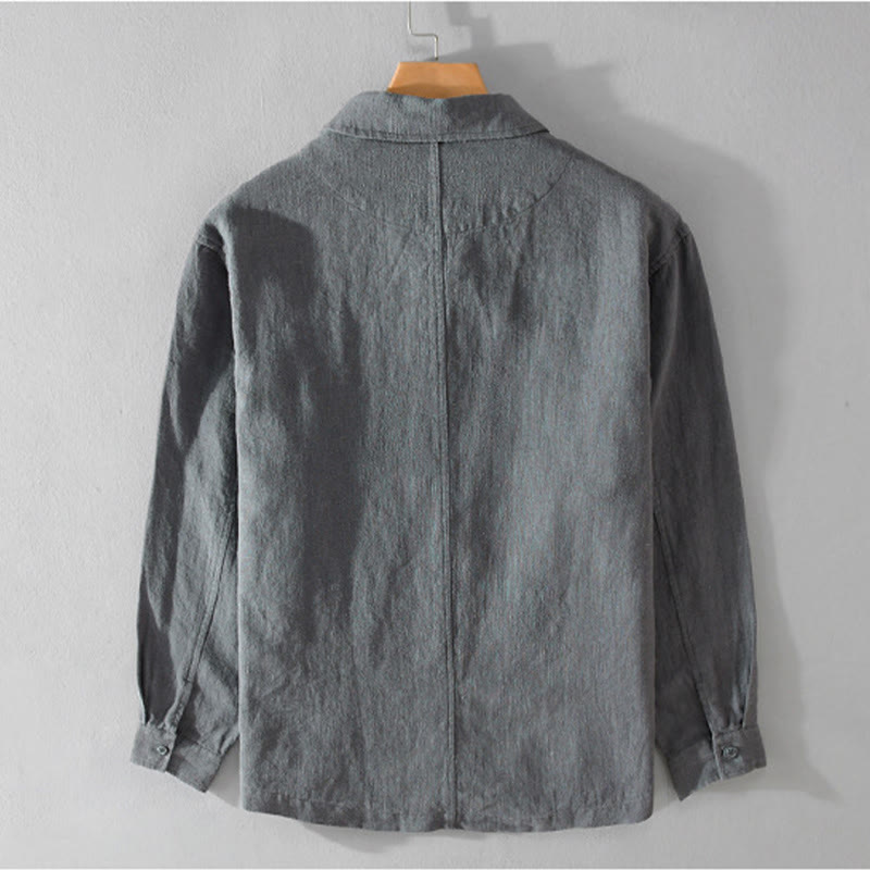 Camicia a maniche lunghe in lino e cotone con tasche, modello Buddha Stones Commute, da uomo, con bottoni semplici - image 10