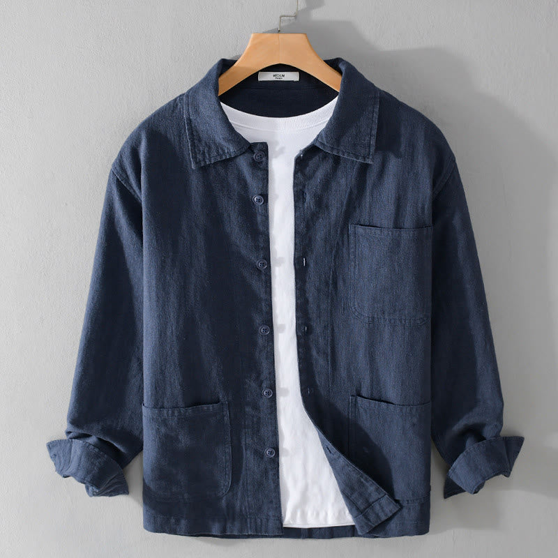 Camicia a maniche lunghe in lino e cotone con tasche, modello Buddha Stones Commute, da uomo, con bottoni semplici - Blu scuro - US/UK/AU42, EU52 (3XL) - image 12