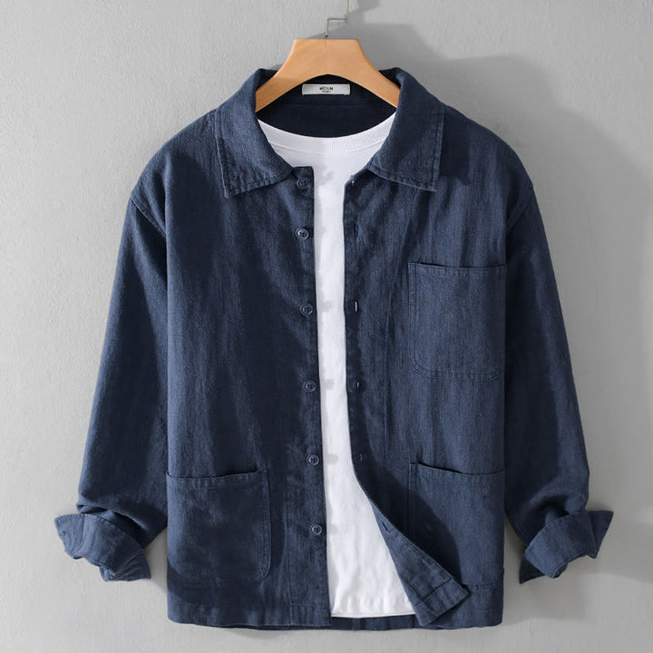 Camicia a maniche lunghe in lino e cotone con tasche, modello Buddha Stones Commute, da uomo, con bottoni semplici - Blu scuro - US/UK/AU42, EU52 (3XL) - image 12