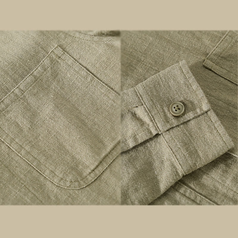 Camicia a maniche lunghe in lino e cotone con tasche, modello Buddha Stones Commute, da uomo, con bottoni semplici - image 20
