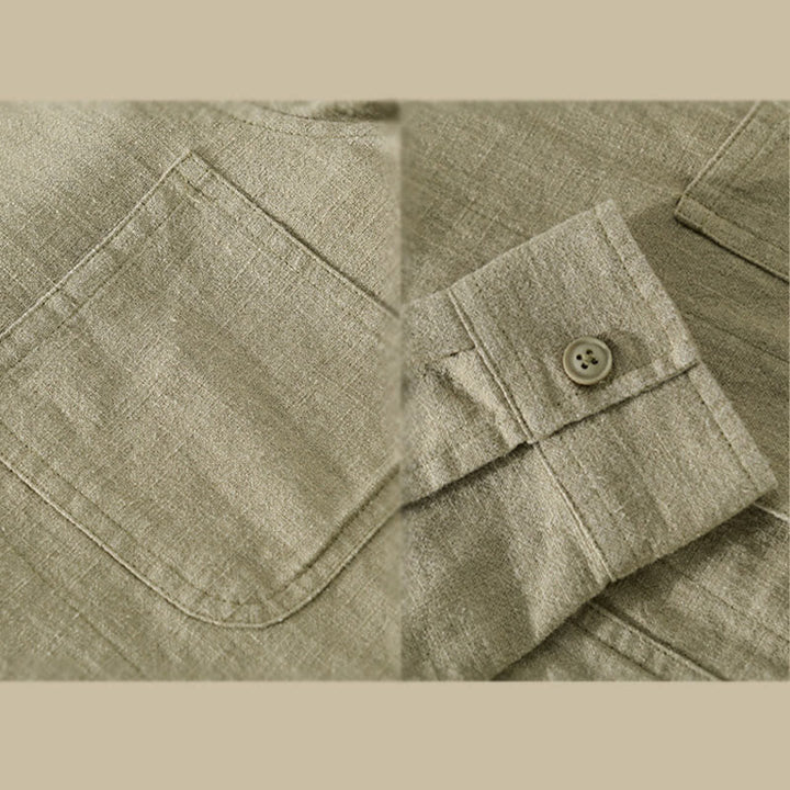 Camicia a maniche lunghe in lino e cotone con tasche, modello Buddha Stones Commute, da uomo, con bottoni semplici - image 20