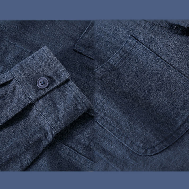 Camicia a maniche lunghe in lino e cotone con tasche, modello Buddha Stones Commute, da uomo, con bottoni semplici - image 15