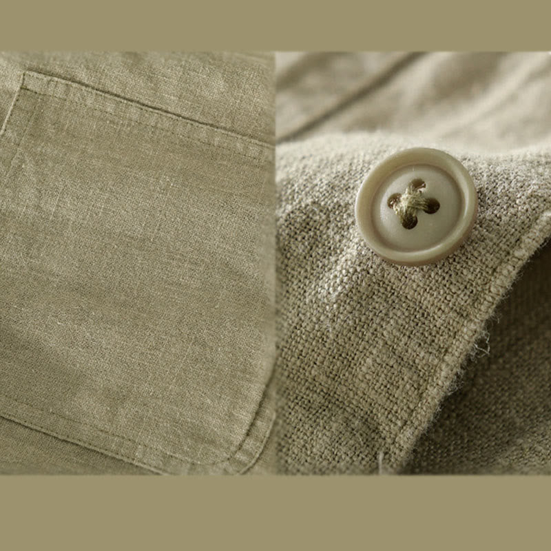 Camicia a maniche lunghe in lino e cotone con tasche, modello Buddha Stones Commute, da uomo, con bottoni semplici - image 19