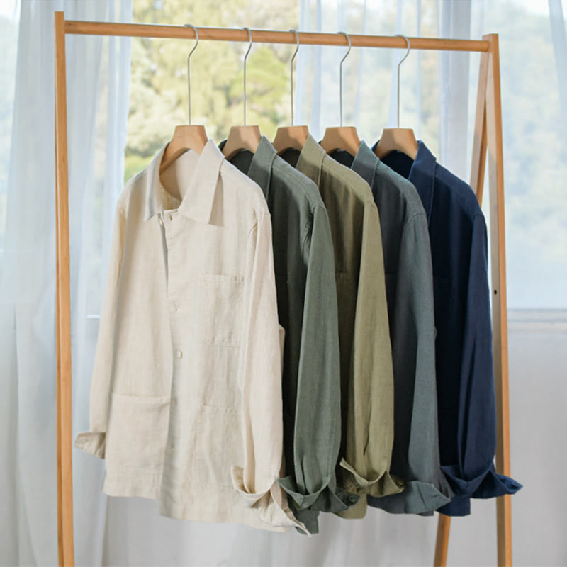 Camicia a maniche lunghe in lino e cotone con tasche, modello Buddha Stones Commute, da uomo, con bottoni semplici - image 26