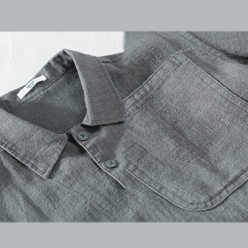 Camicia a maniche lunghe in lino e cotone con tasche, modello Buddha Stones Commute, da uomo, con bottoni semplici - image 12