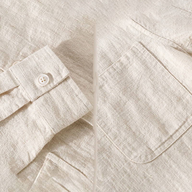 Camicia a maniche lunghe in lino e cotone con tasche, modello Buddha Stones Commute, da uomo, con bottoni semplici - image 7