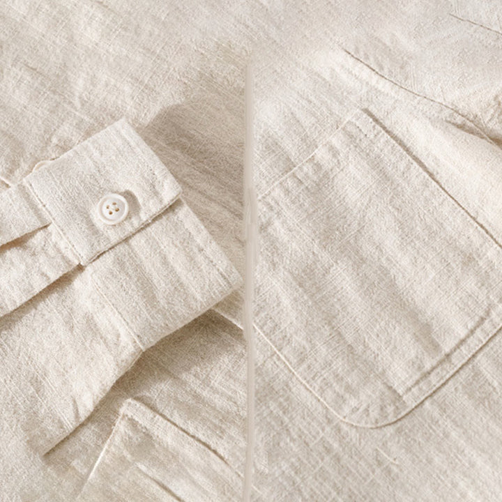 Camicia a maniche lunghe in lino e cotone con tasche, modello Buddha Stones Commute, da uomo, con bottoni semplici - image 7