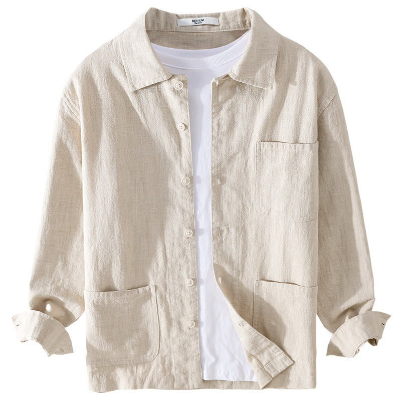 Camicia a maniche lunghe in lino e cotone con tasche, modello Buddha Stones Commute, da uomo, con bottoni semplici - image 8