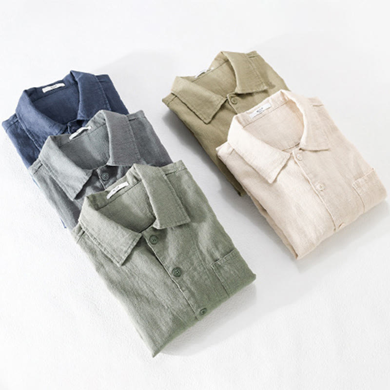 Camicia a maniche lunghe in lino e cotone con tasche, modello Buddha Stones Commute, da uomo, con bottoni semplici - image 21