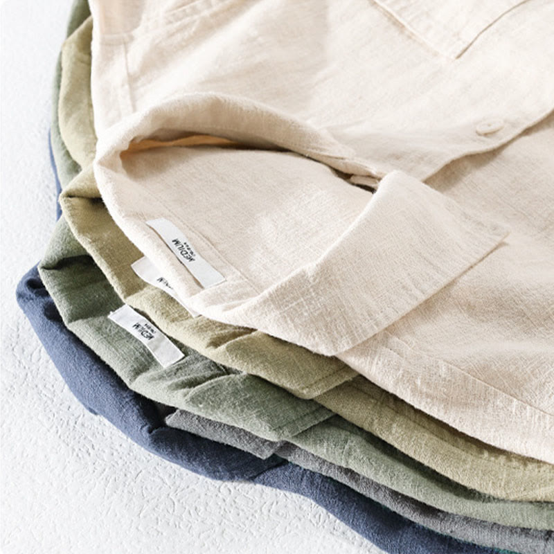 Camicia a maniche lunghe in lino e cotone con tasche, modello Buddha Stones Commute, da uomo, con bottoni semplici - image 23