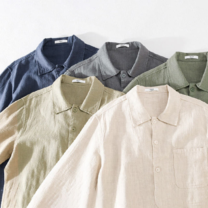 Camicia a maniche lunghe in lino e cotone con tasche, modello Buddha Stones Commute, da uomo, con bottoni semplici - image 22
