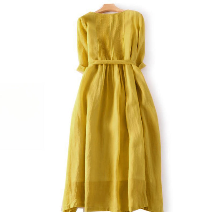 Abito midi casual con maniche corte, scollo rotondo, tasche e lacci Buddha Stones - image 6