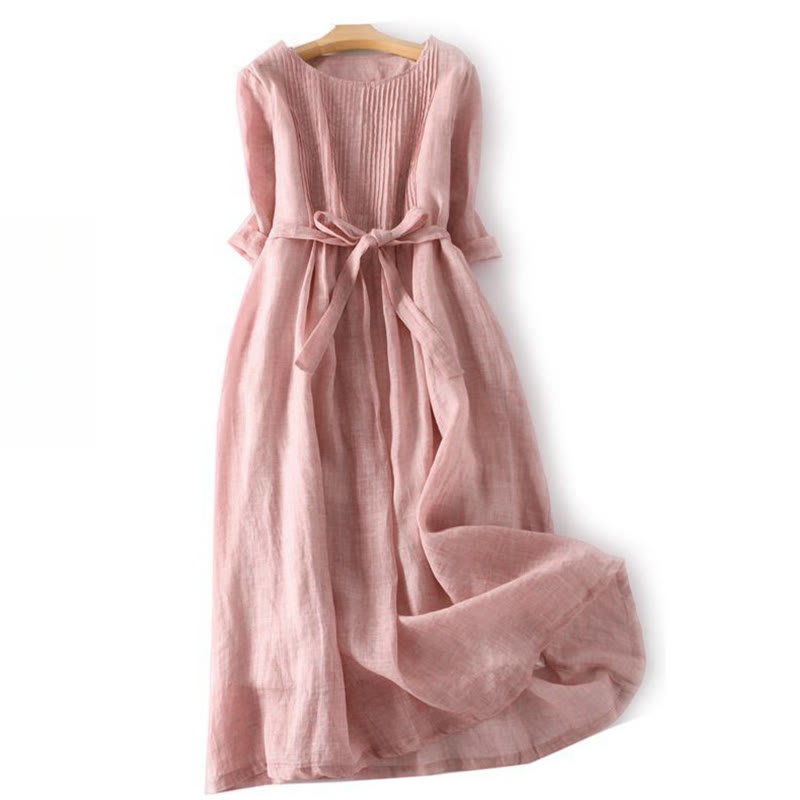 Abito midi casual con maniche corte, scollo rotondo, tasche e lacci Buddha Stones - Rosa chiaro - US12, UK/AU16, EU44 (3XL) - image 0