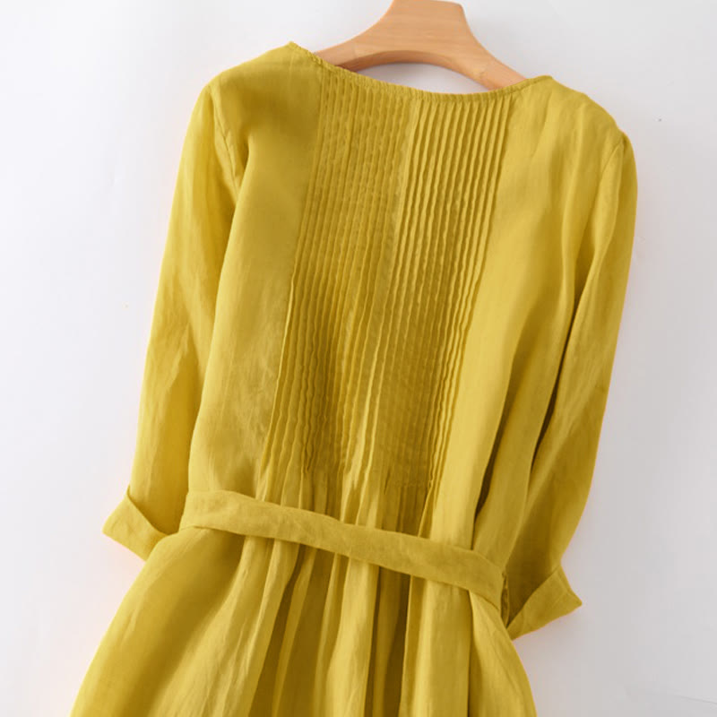 Abito midi casual con maniche corte, scollo rotondo, tasche e lacci Buddha Stones - image 7