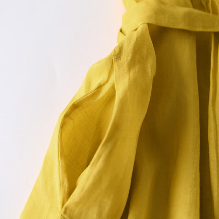 Abito midi casual con maniche corte, scollo rotondo, tasche e lacci Buddha Stones - image 11