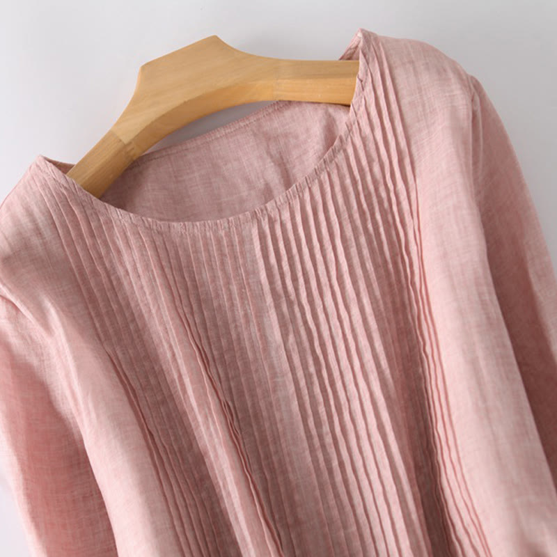 Abito midi casual con maniche corte, scollo rotondo, tasche e lacci Buddha Stones - image 4