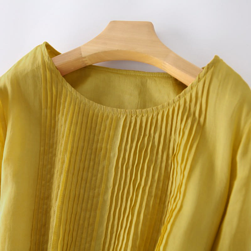 Abito midi casual con maniche corte, scollo rotondo, tasche e lacci Buddha Stones - image 9