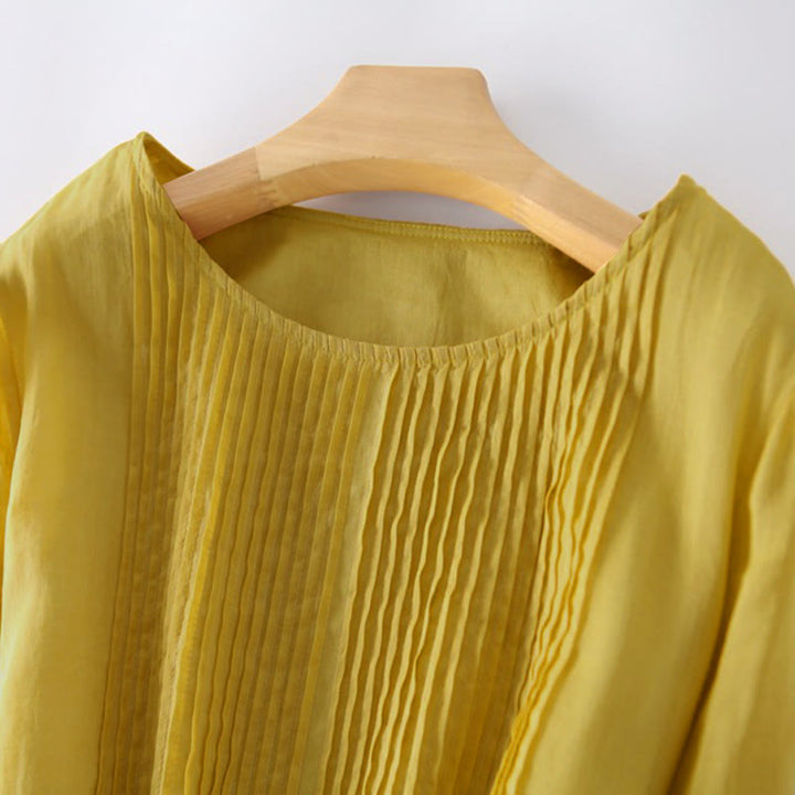 Abito midi casual con maniche corte, scollo rotondo, tasche e lacci Buddha Stones - image 9