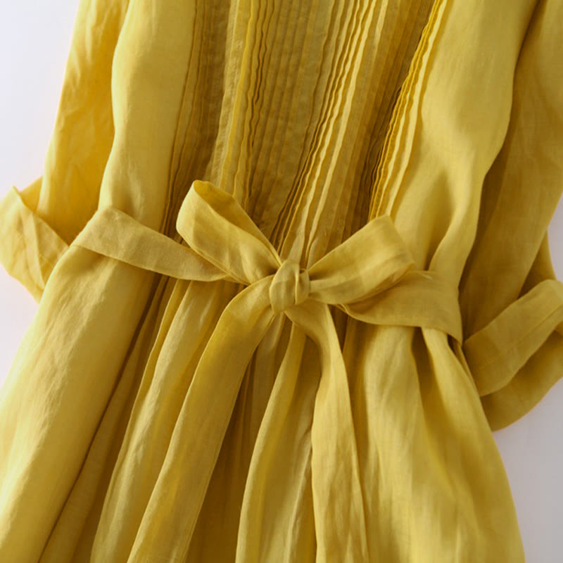 Abito midi casual con maniche corte, scollo rotondo, tasche e lacci Buddha Stones - image 8