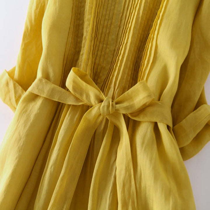 Abito midi casual con maniche corte, scollo rotondo, tasche e lacci Buddha Stones - image 8