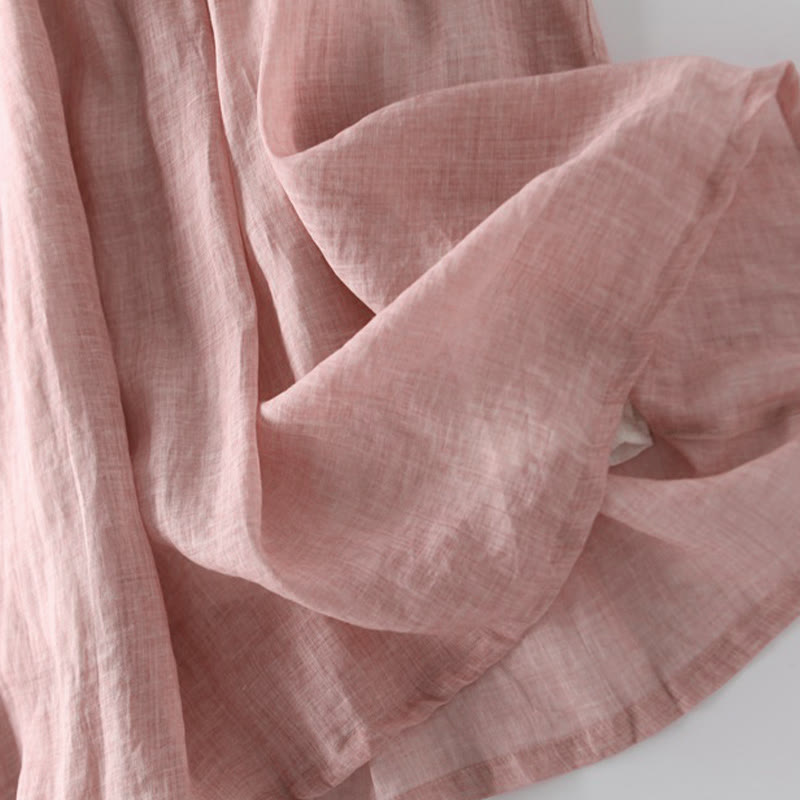 Abito midi casual con maniche corte, scollo rotondo, tasche e lacci Buddha Stones - image 3