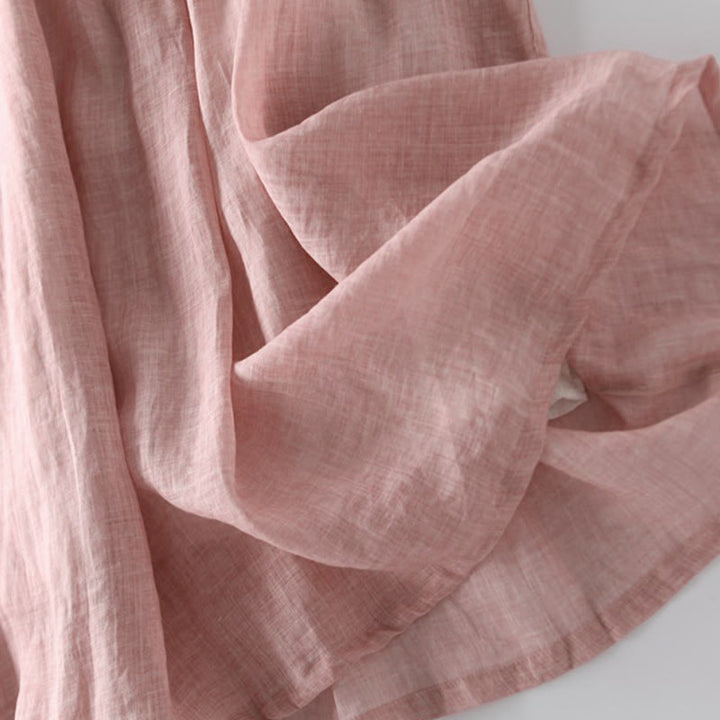 Abito midi casual con maniche corte, scollo rotondo, tasche e lacci Buddha Stones - image 3