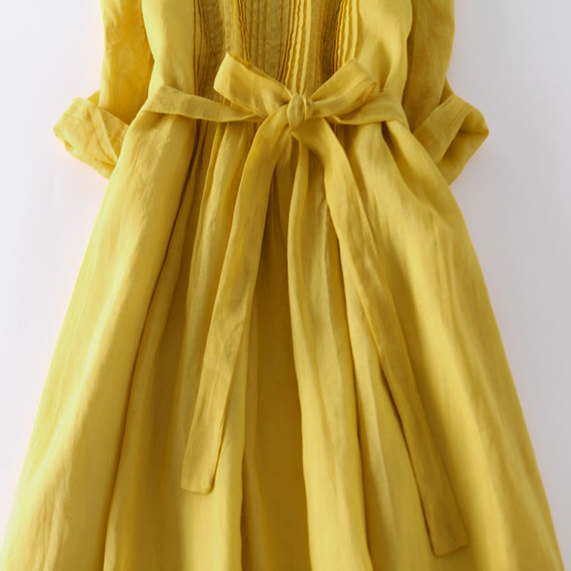 Abito midi casual con maniche corte, scollo rotondo, tasche e lacci Buddha Stones - image 12