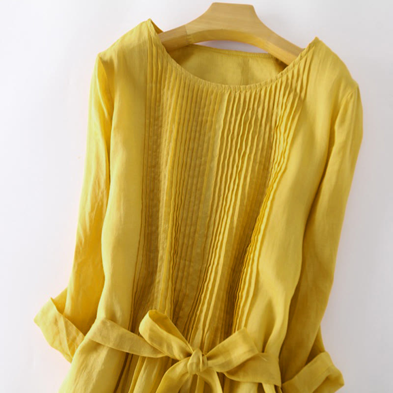 Abito midi casual con maniche corte, scollo rotondo, tasche e lacci Buddha Stones - image 10