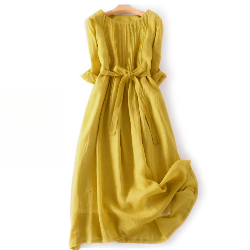 Abito midi casual con maniche corte, scollo rotondo, tasche e lacci Buddha Stones - Oro - US12, UK/AU16, EU44 (3XL) - image 5