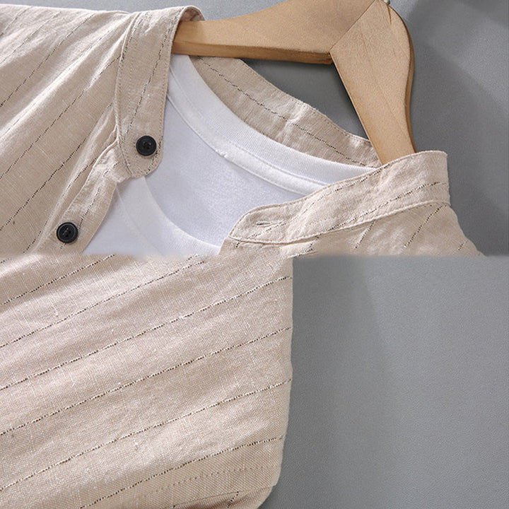 Camicia a maniche lunghe in cotone e lino con motivo a righe da uomo, modello Buddha Stones Daily Tang Suit - image 7