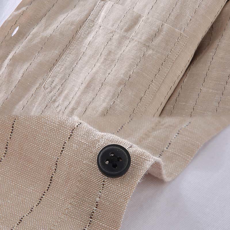 Camicia a maniche lunghe in cotone e lino con motivo a righe da uomo, modello Buddha Stones Daily Tang Suit - image 4