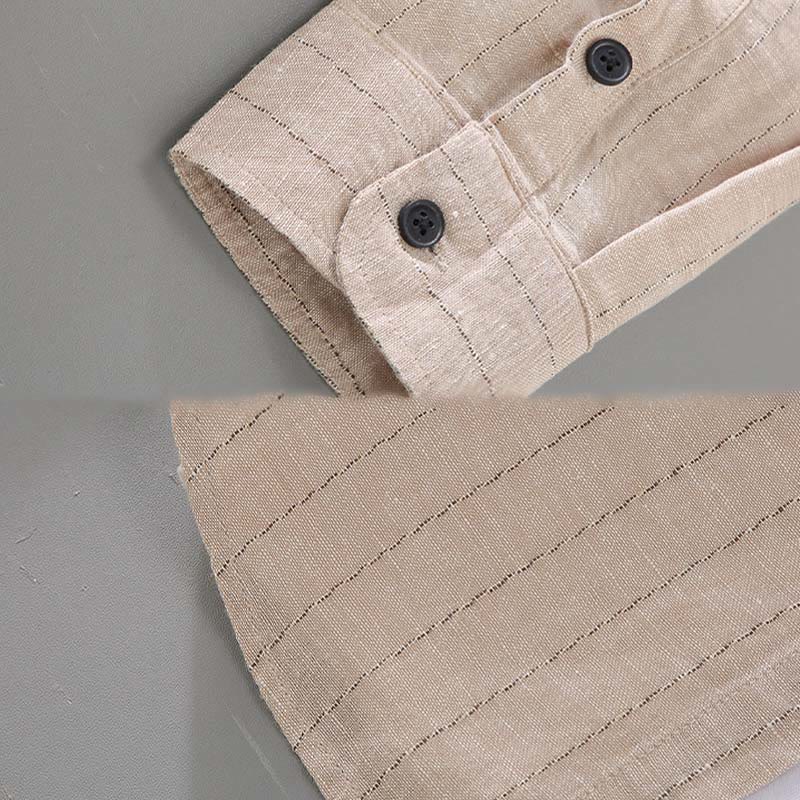 Camicia a maniche lunghe in cotone e lino con motivo a righe da uomo, modello Buddha Stones Daily Tang Suit - image 8