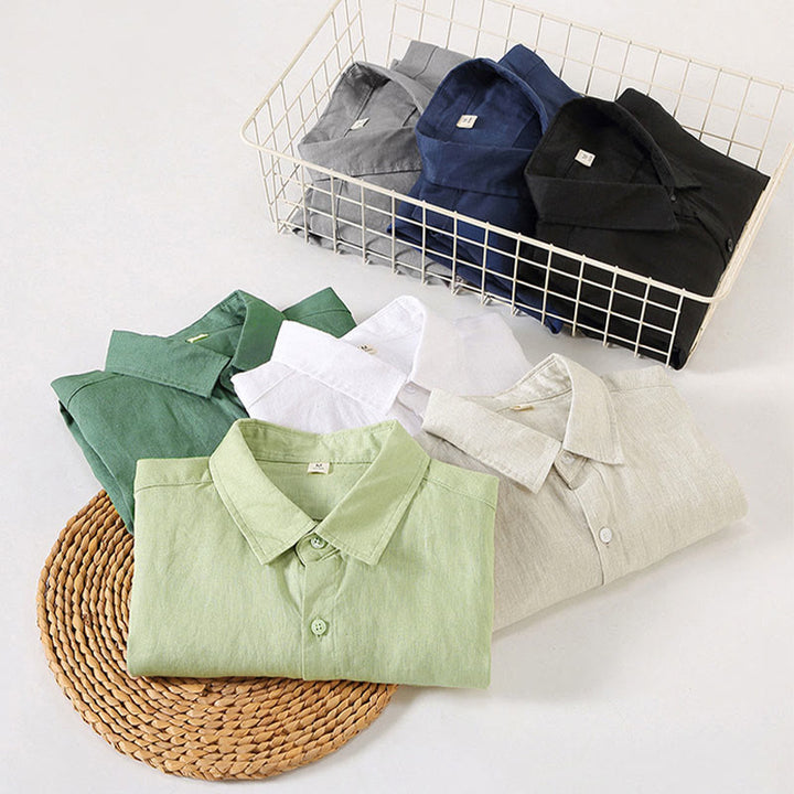 Camicia casual da uomo in lino puro a maniche lunghe con tasca Buddha Stones Spring - image 15