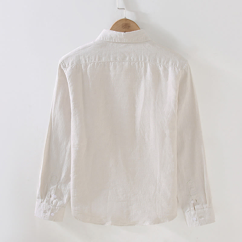 Camicia casual da uomo in lino puro a maniche lunghe con tasca Buddha Stones Spring - image 1