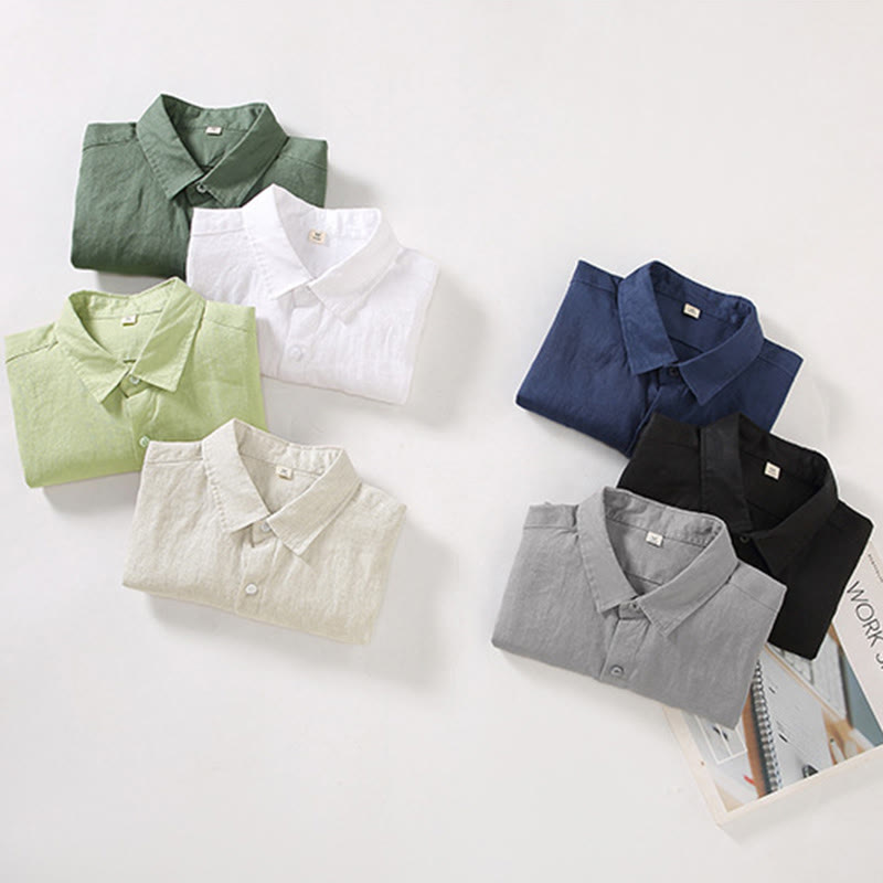 Camicia casual da uomo in lino puro a maniche lunghe con tasca Buddha Stones Spring - image 13