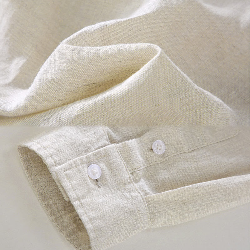 Camicia casual da uomo in lino puro a maniche lunghe con tasca Buddha Stones Spring - image 2